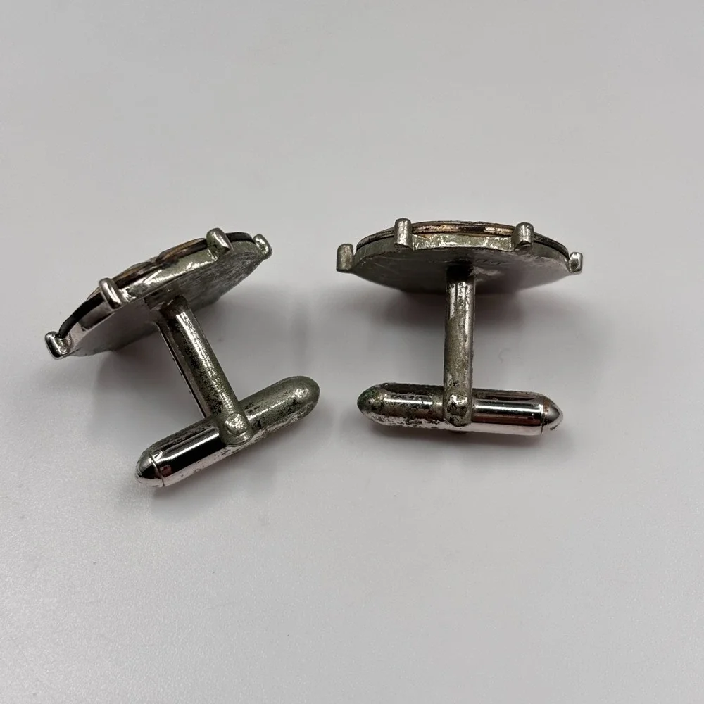 VTG Swank Cufflinks Silver Tone Abstract Leaf Eye Design Mod Mid Century Men's